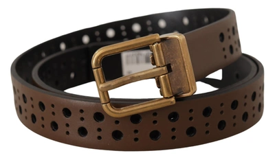 Dolce & Gabbana Brown Leather Perforated Crown Belt In Brown