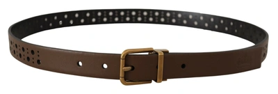 Shop Dolce & Gabbana Elegant Brown Leather Belt With Golden Men's Buckle