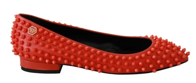 Philipp Plein Vibrant Orange Pointed Leather Flats In Orange