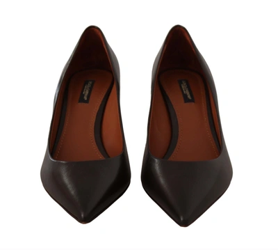 Shop Dolce & Gabbana Leather Kitten Mid Heels Pumps Women's Shoes In Brown