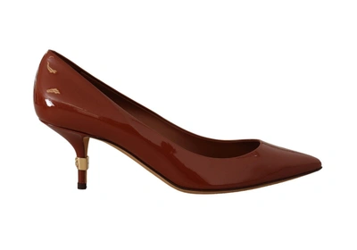 Shop Dolce & Gabbana Kitten Heels Pumps Patent Leather Women's Shoes In Brown
