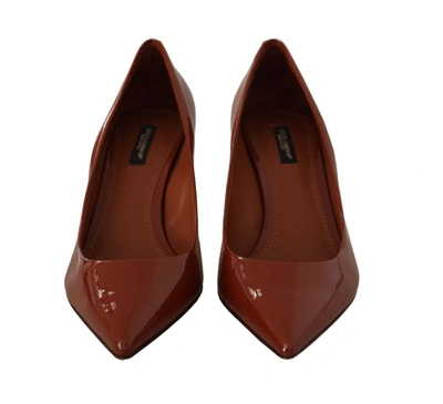 Shop Dolce & Gabbana Kitten Heels Pumps Patent Leather Women's Shoes In Brown
