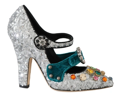 Shop Dolce & Gabbana Sequined Crystal Mary Janes Women's Pumps In Multi