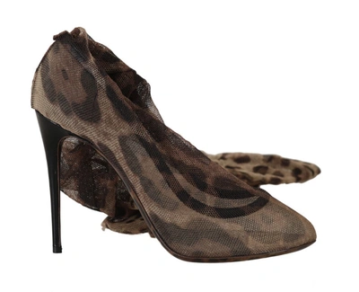 Shop Dolce & Gabbana Leopard Tulle Long Socks Women's Pumps In Brown