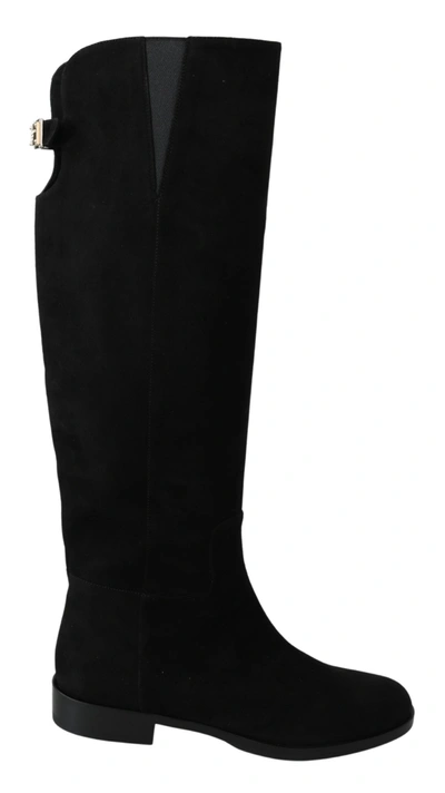 Shop Dolce & Gabbana Suede Knee High Flat Boots Women's Shoes In Black