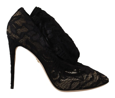 Shop Dolce & Gabbana Stretch Socks Taormina Lace Women's Boots In Black