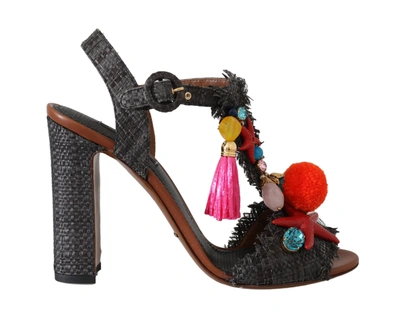 Shop Dolce & Gabbana Straw Marina Sea Star Women's Sandals In Grey