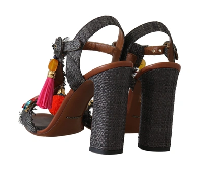 Shop Dolce & Gabbana Straw Marina Sea Star Women's Sandals In Grey