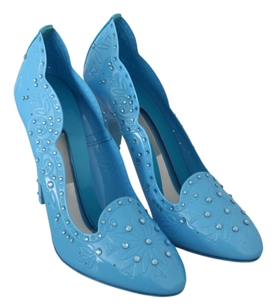 Shop Dolce & Gabbana Crystal Floral Cinderella Heels Women's Shoes In Blue