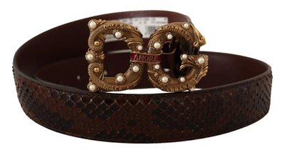 Shop Dolce & Gabbana Exotic Leather Logo Buckle Amore Women's Belt In Brown