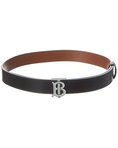 Shop Burberry Tb Reversible Leather Belt In Black