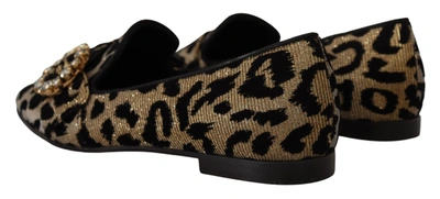 Shop Dolce & Gabbana Leopard Print Crystals Loafers Women's Shoes In Brown