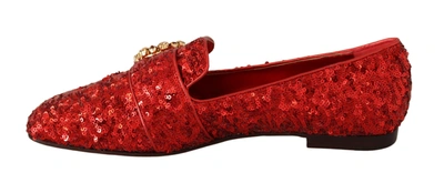 Shop Dolce & Gabbana Sequin Crystal Flat Women Loafers Women's Shoes In Red