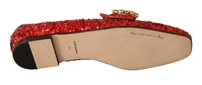 Shop Dolce & Gabbana Sequin Crystal Flat Women Loafers Women's Shoes In Red