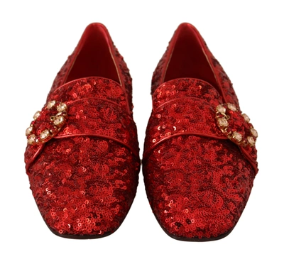 Shop Dolce & Gabbana Sequin Crystal Flat Women Loafers Women's Shoes In Red