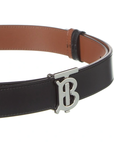 Shop Burberry Tb Reversible Leather Belt In Black