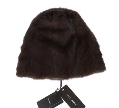 Shop Dolce & Gabbana Weasel Fur Womens Cashmere Hat Beanie In Brown