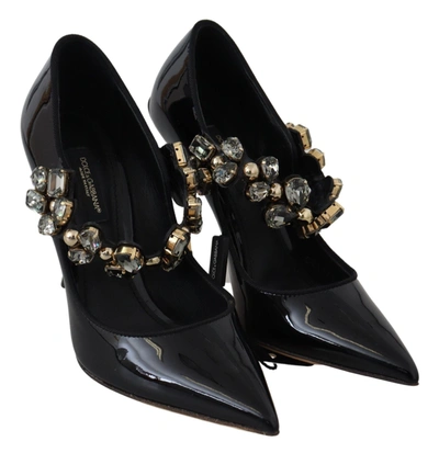 Shop Dolce & Gabbana Leather Crystal Shoes Mary Jane Women's Pumps In Black