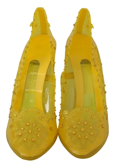 Shop Dolce & Gabbana Floral Crystal Cinderella Heels Women's Shoes In Yellow