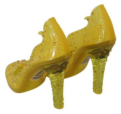 Shop Dolce & Gabbana Floral Crystal Cinderella Heels Women's Shoes In Yellow