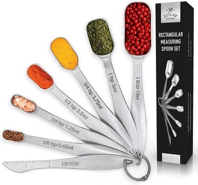 Shop Zulay Kitchen Stainless Steel Measuring Spoons Set With Etched Markings & Slim Narrow Design Fits In Spice Jars In Silver