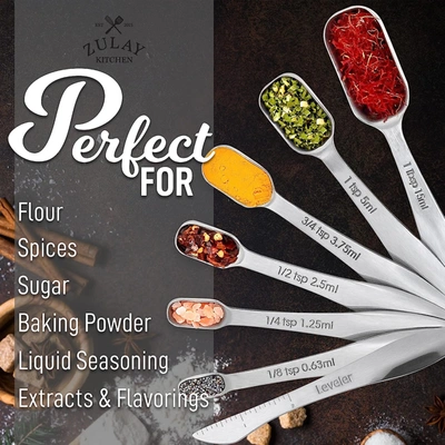 Zulay Kitchen Heavy Duty Stainless Steel Measuring Spoons With Engraved Markings And Removable Lock In Silver