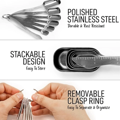 Zulay Kitchen Heavy Duty Stainless Steel Measuring Spoons With Engraved Markings And Removable Lock In Silver