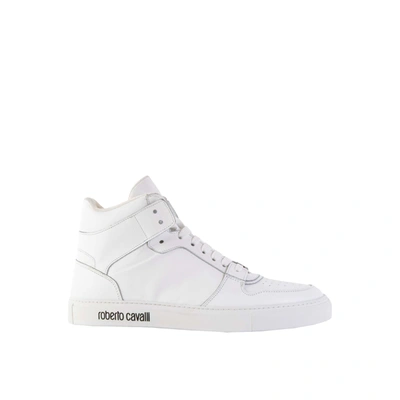 Shop Roberto Cavalli Logo Embossed Hi-top Women's Sneakers In White