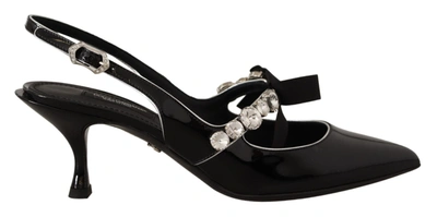 Shop Dolce & Gabbana Patent Leather Crystal Slingbacks Women's Shoes In Black