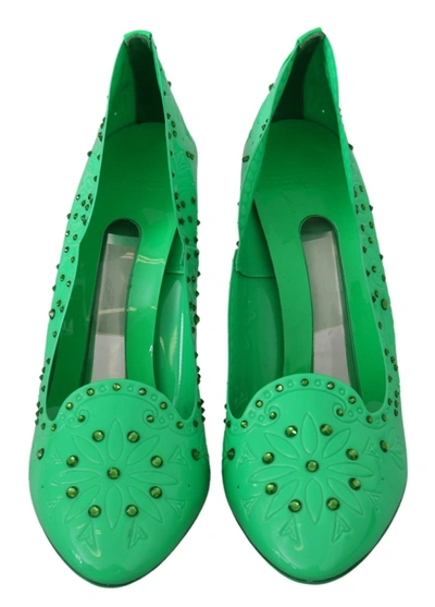 Shop Dolce & Gabbana Crystal Floral Heels Cinderella Women's Shoes In Green