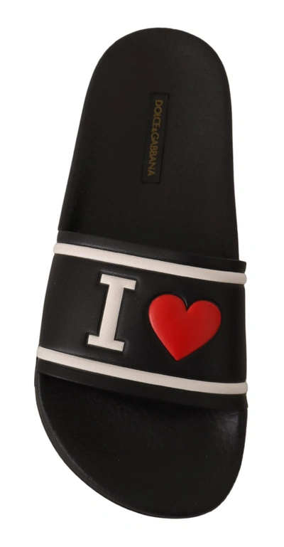 Shop Dolce & Gabbana Leather I Love D&g Slides Women's Sandals In Black
