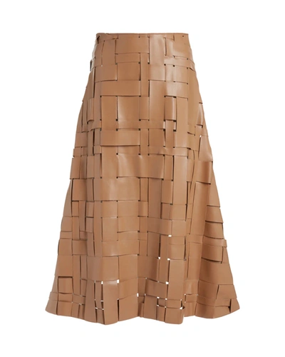 Shop A.w.a.k.e. Weaved Eco Vegan Leather Skirt In Beige