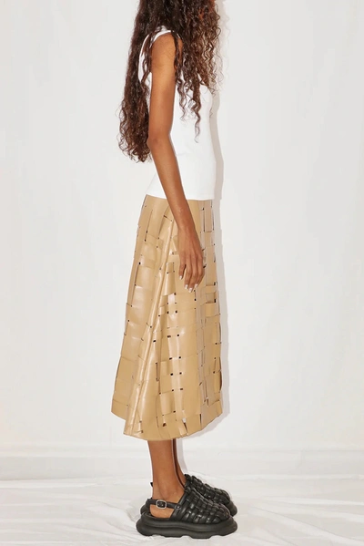 Shop A.w.a.k.e. Weaved Eco Vegan Leather Skirt In Beige