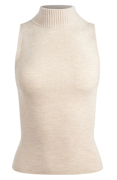 Shop Alice And Olivia Darcey Sleeveless Turtleneck Rib Top In Almond Heather