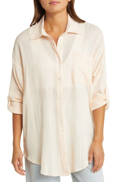 Rip Curl Premium Linen Button-up Blouse In Light Peach