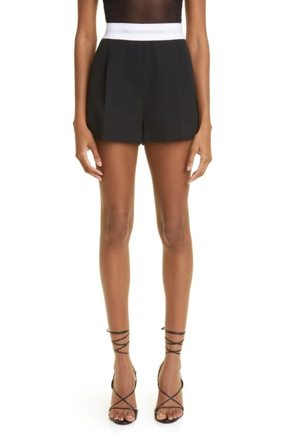 Shop Alexander Wang High Waist Pleated Wool Shorts In 001 Black