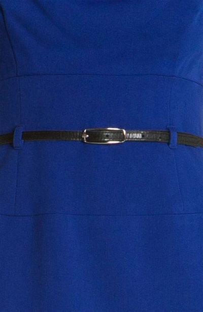 Black Halo Jackie Belted Stretch Gabardine Sheath Dress In Cobalt