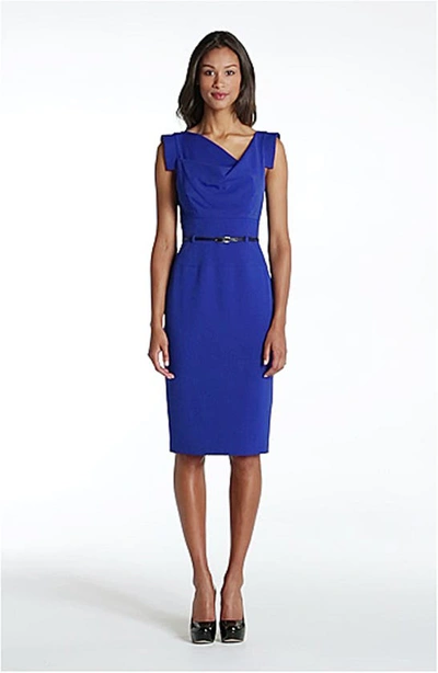 Shop Black Halo Jackie Belted Stretch Gabardine Sheath Dress In Cobalt