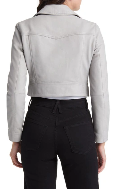 Shop Allsaints Elora Crop Leather Biker Jacket In Pale Grey