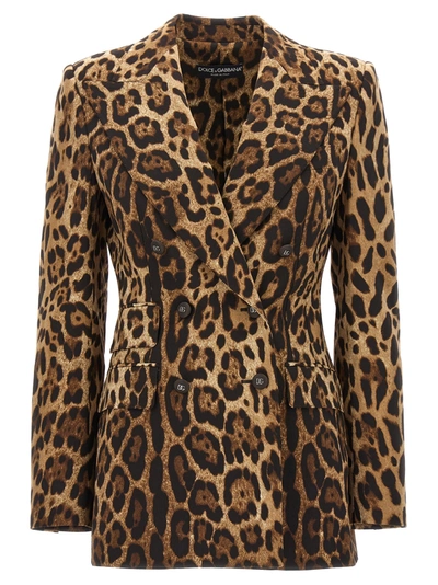 Shop Dolce & Gabbana Animal Print Double-breasted Blazer Jackets Multicolor