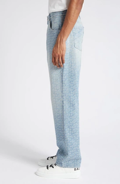 Shop Balmain Jacquard Monogram Straight Leg Jeans In 6ff - Blue