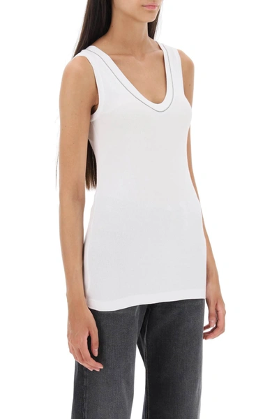 Shop Brunello Cucinelli Ribbed Tank Top With Shiny Collar