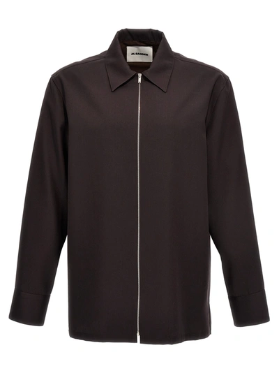 Shop Jil Sander Wool Gabardine Overshirt Shirt, Blouse Brown