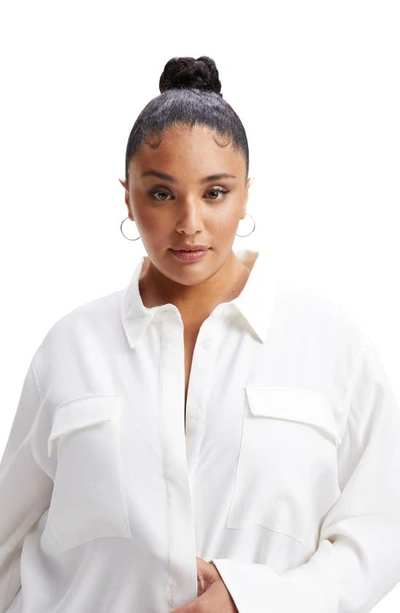 Shop Good American Flap Pocket Button-up Shirt In Ivory001
