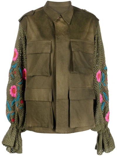 Shop Tu Lizé Military Jacket With Cotton Sleeves In Green