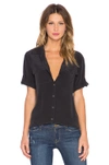 Equipment Super Vintage Wash Short Sleeve Slim Signature Top In True Black