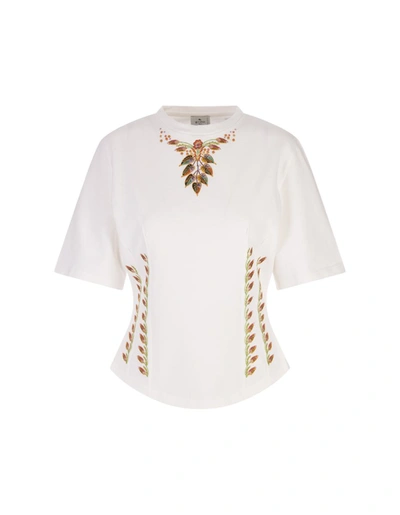 Shop Etro Fitted T-shirt With Floral Embroidery In White