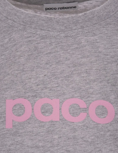 Shop Rabanne Paco  Crop T-shirt With Front And Back Pink Logo In Grey