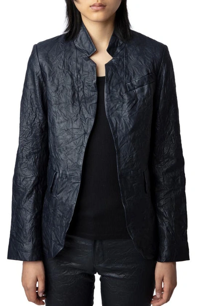 Shop Zadig & Voltaire Very Crushed Leather Jacket In Encre