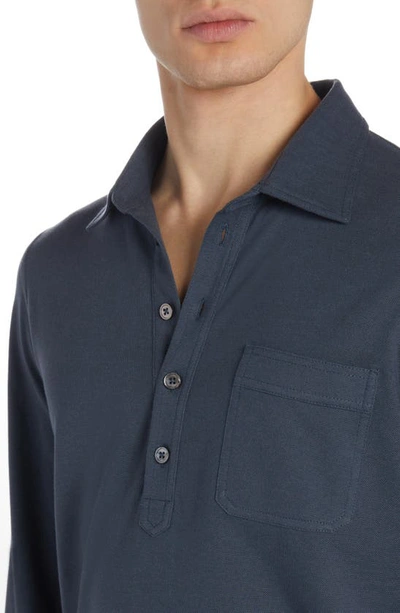 Shop Tom Ford Long Sleeve Silk & Cotton Piqué Pocket Polo In Dark Blue
